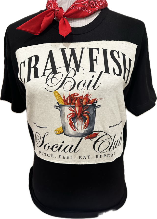 Crawfish Boil Social Club Cream Patch on Black Crew