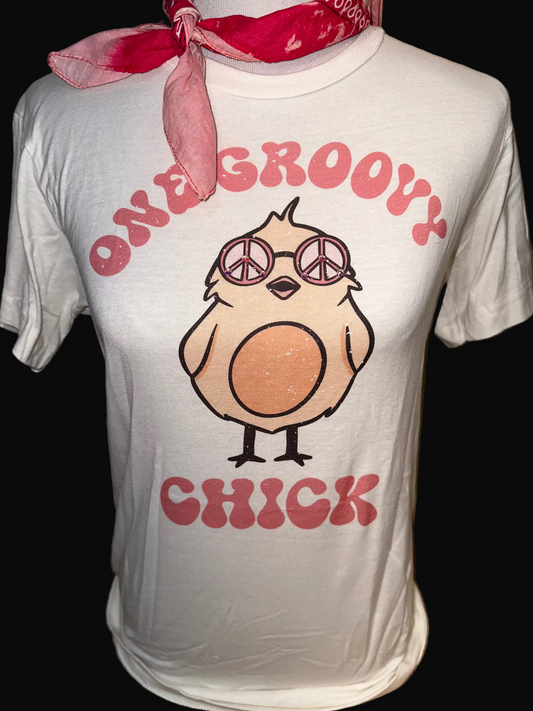 One Groovy Chick on White Crew