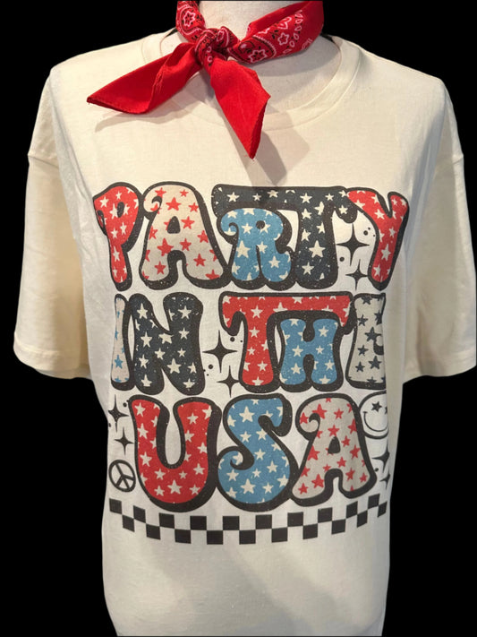 Party in the USA on (Natural Crew OR White Tank)
