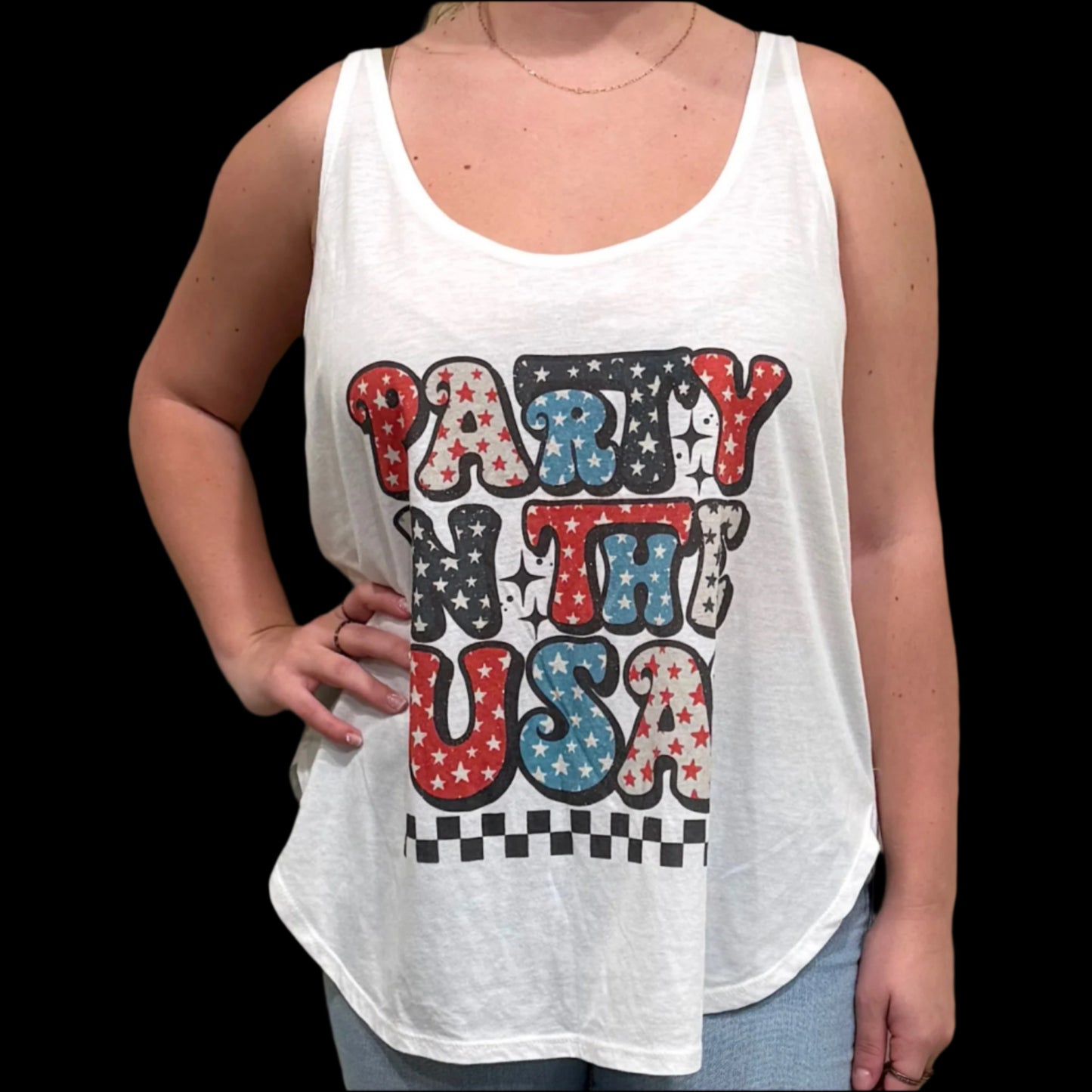 Party in the USA on (Natural Crew OR White Tank)