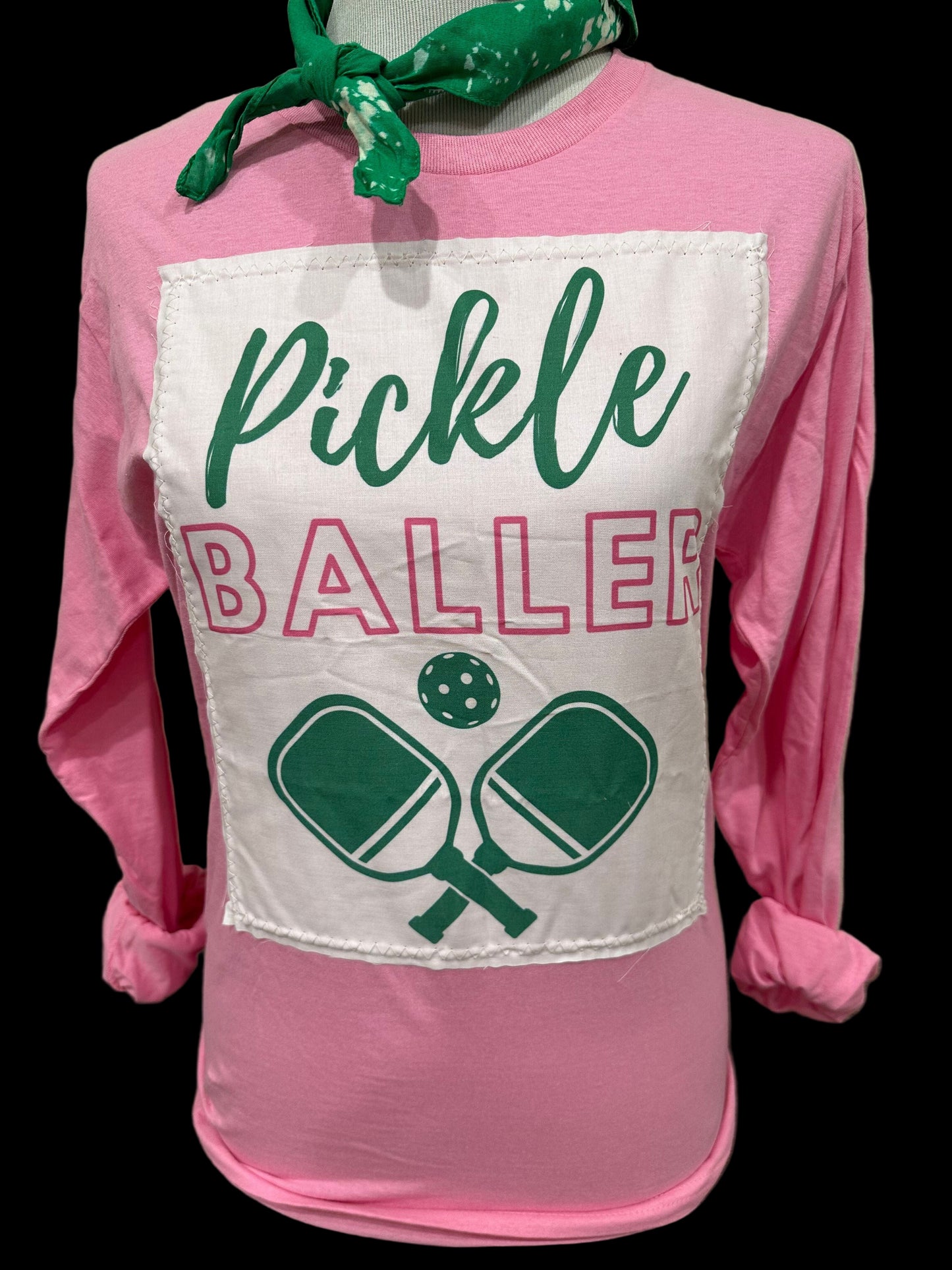 Pickle Baller on Patch Azalea Long Sleeve OR White Crew