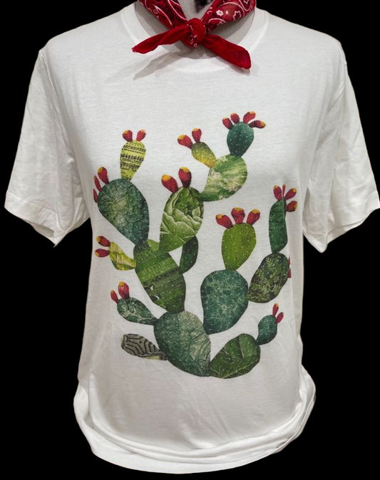 Prickly Pear Cactus on White Crew