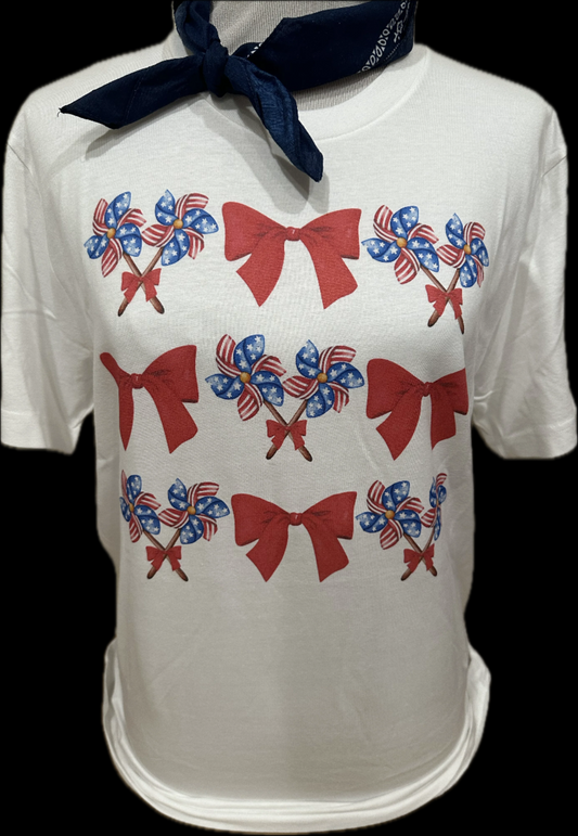 RWB Bows and Pinwheels on White Crew