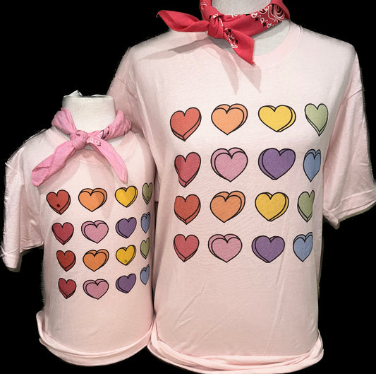 Rainbow Hearts on Light Pink Crew