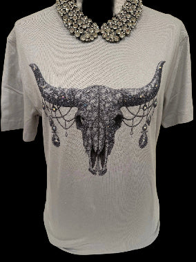 Rhinestone Skull on Silver Crew