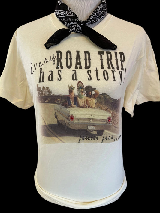Every Roadtrip has a Story on (Natural Crew, Sports Bleached Charcoal Crew, Patch Denim OR Sports Bleach Lt Pink Sweatshirt)