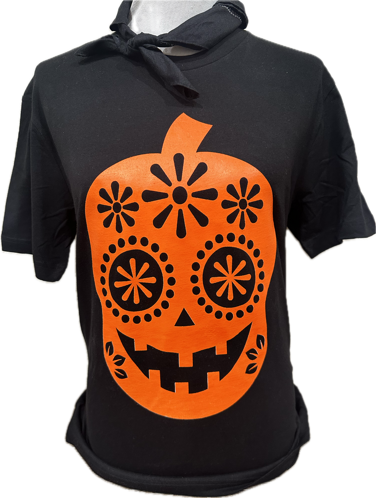Orange SP Sugar Skull Pumpkin on Black Crew