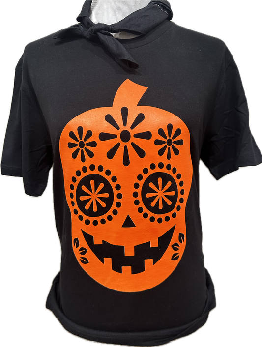 Orange SP Sugar Skull Pumpkin on Black Crew