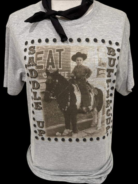 OG Saddle Up Buttercup on (Hth Grey OR SB Maroon) Crew OR Natural Sweatshirt