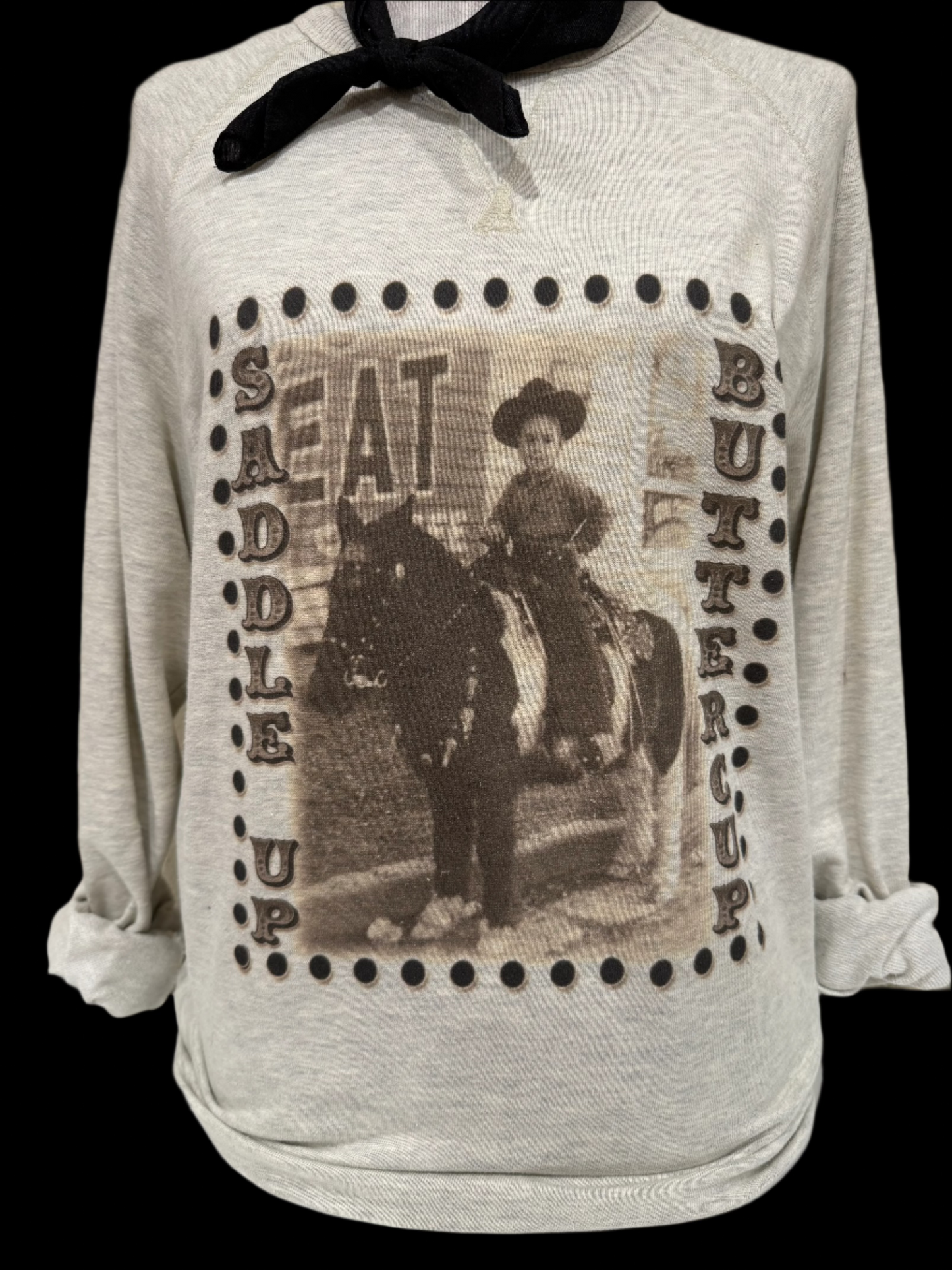 OG Saddle Up Buttercup on (Hth Grey OR SB Maroon) Crew OR Natural Sweatshirt