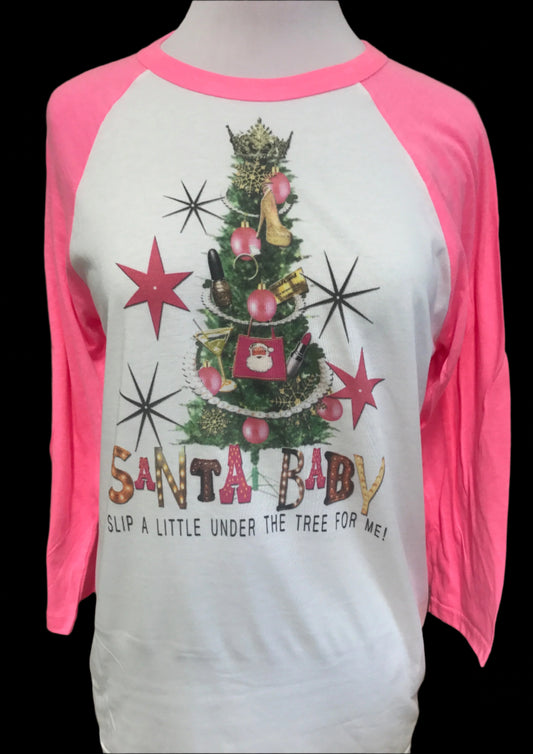 Santa Baby on White/Neon Pink Raglan