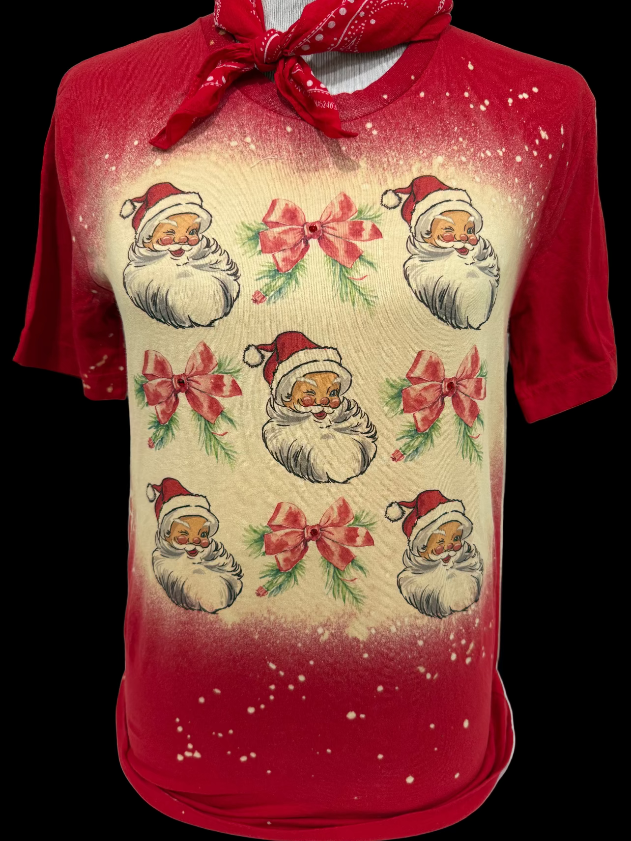Santa and Bows on Red Sports Bleached Crew