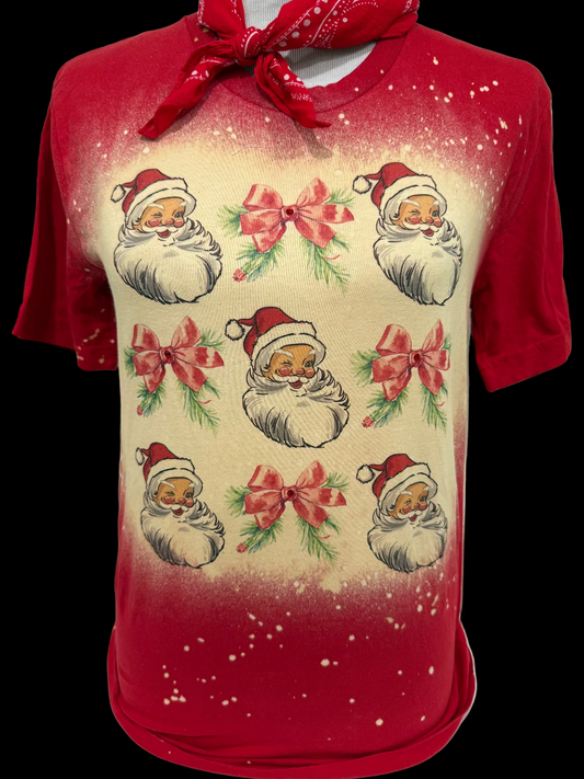 Santa and Bows on Red Sports Bleached Crew