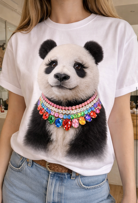 Jeweled Collar Panda on White Crew