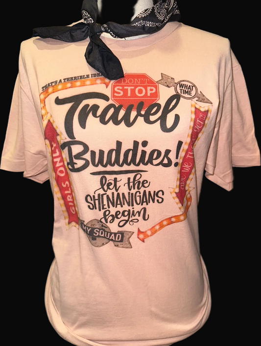 Travel Buddies Tee on White Crew