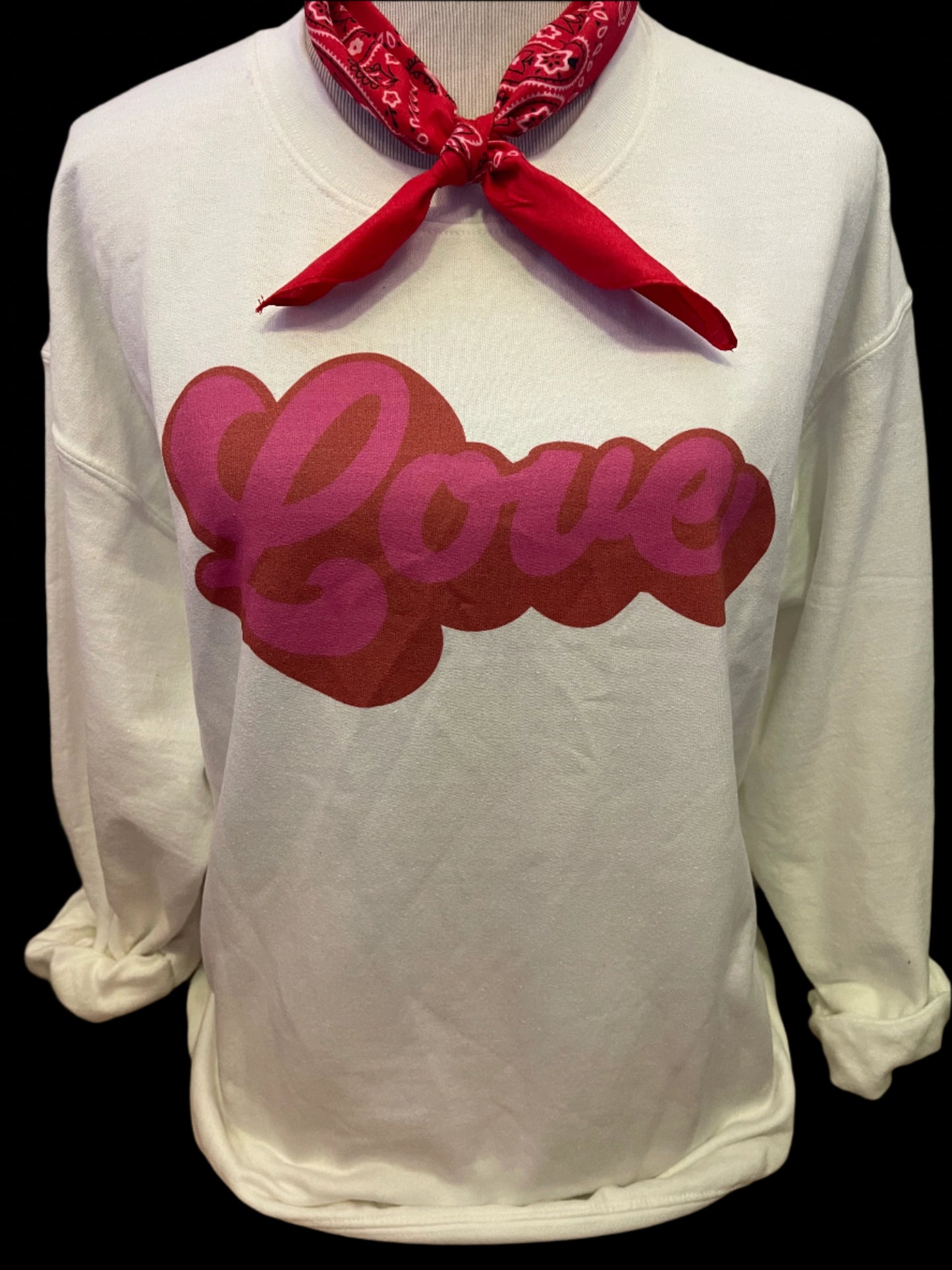 Script Love on Natural Crew OR White Sweatshirt