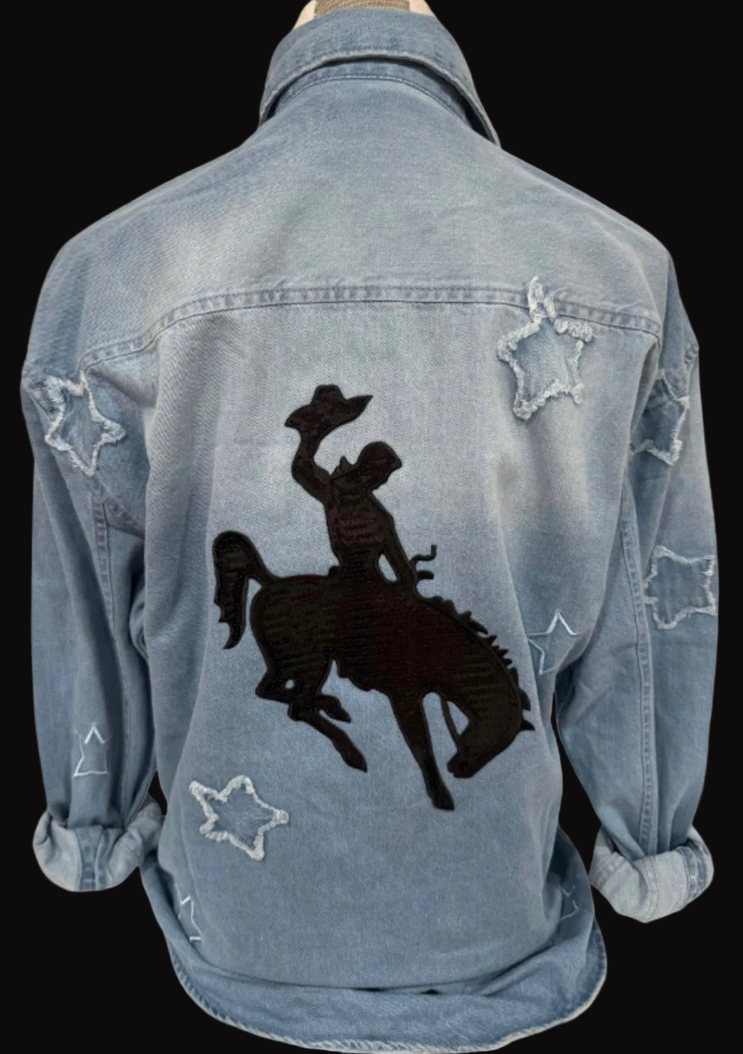 Black Sequin Cowboy on Crew or Star Denim Flannel