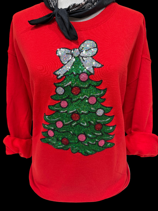 Sequin Glitter Christmas Tree on (Red. Kelly Green, Lime Green, Heliconia, OR Black) Sweatshirt