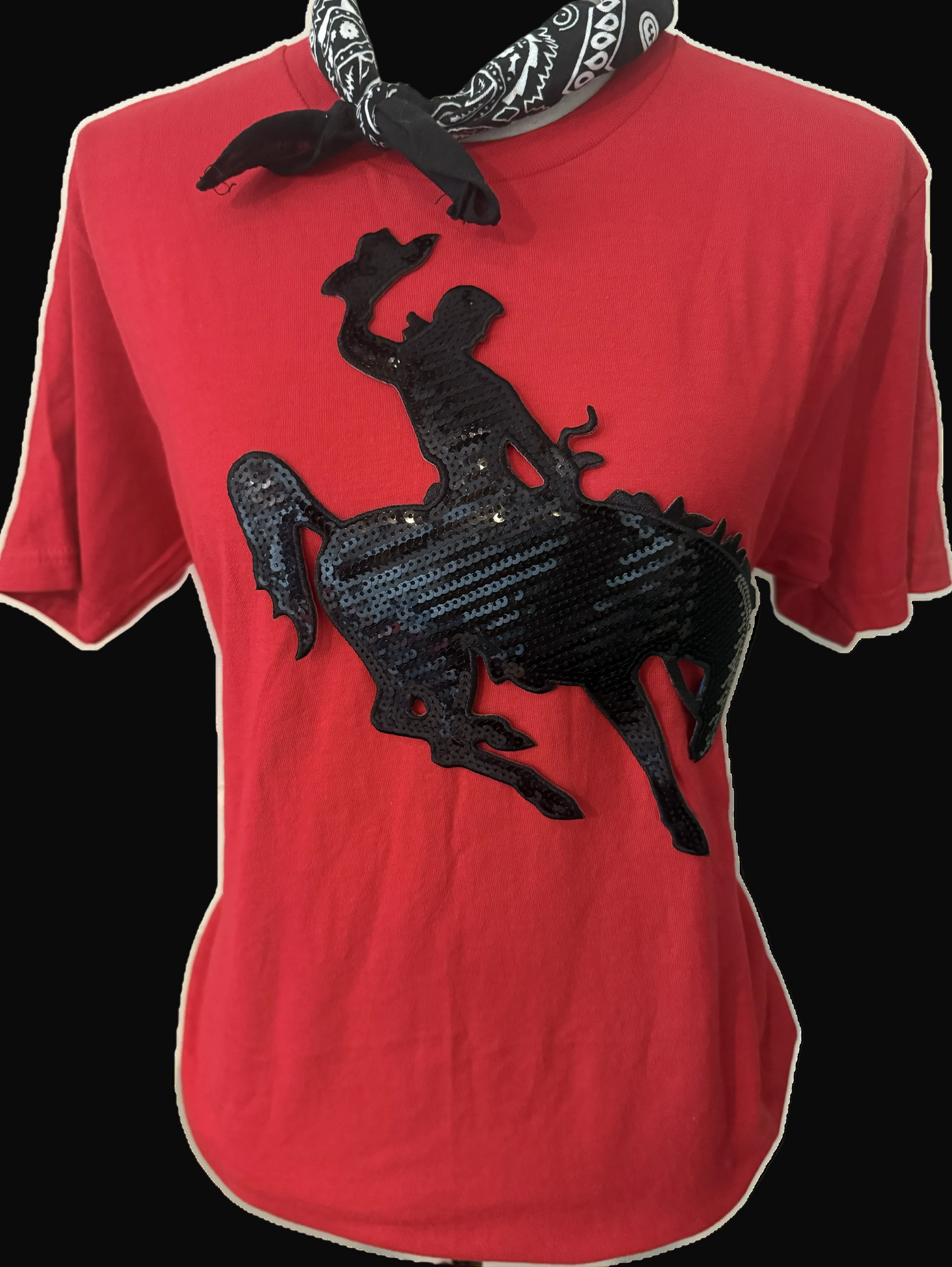 Black Sequin Cowboy on Crew or Star Denim Flannel