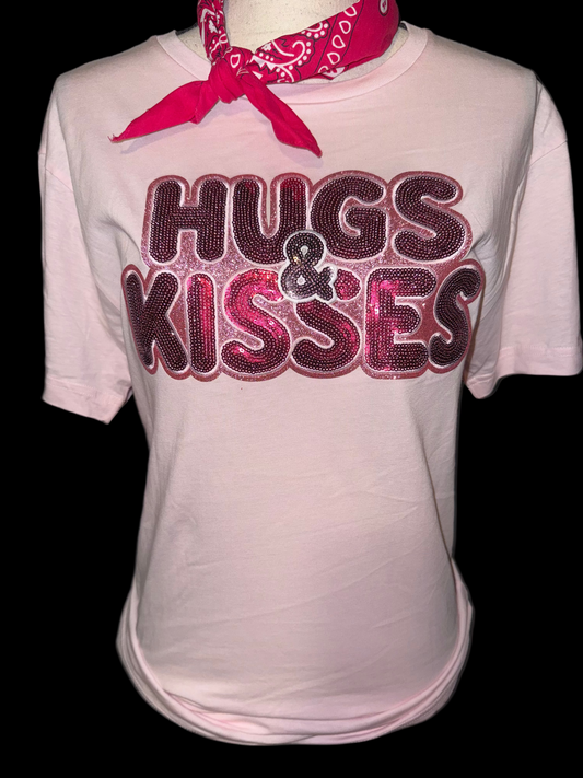 Sequin Hug & Kisses Patch on Light Pink Crew