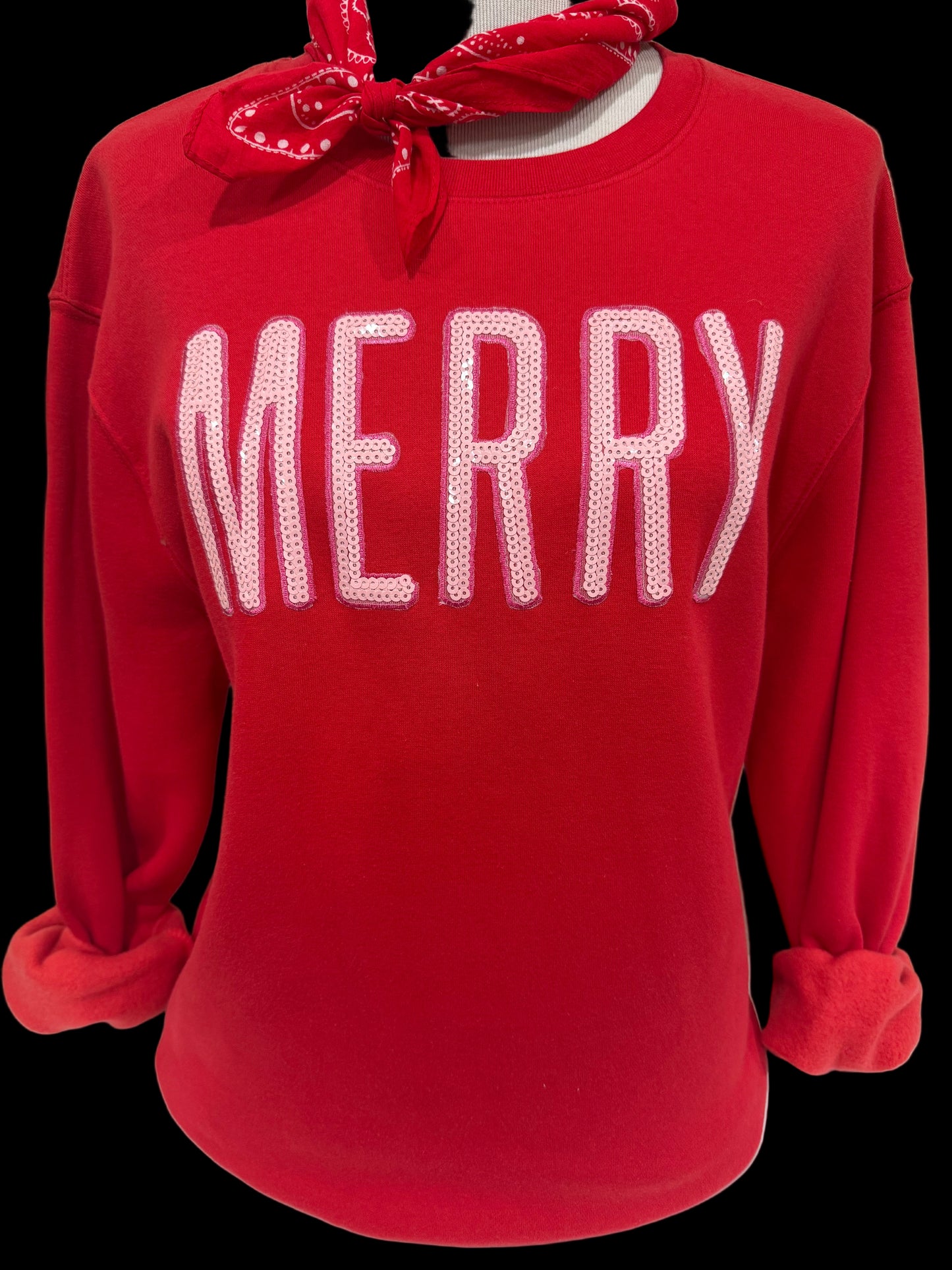 Sequin Pink Merry on (Heliconia, Kelly Green or Red) Sweatshirt