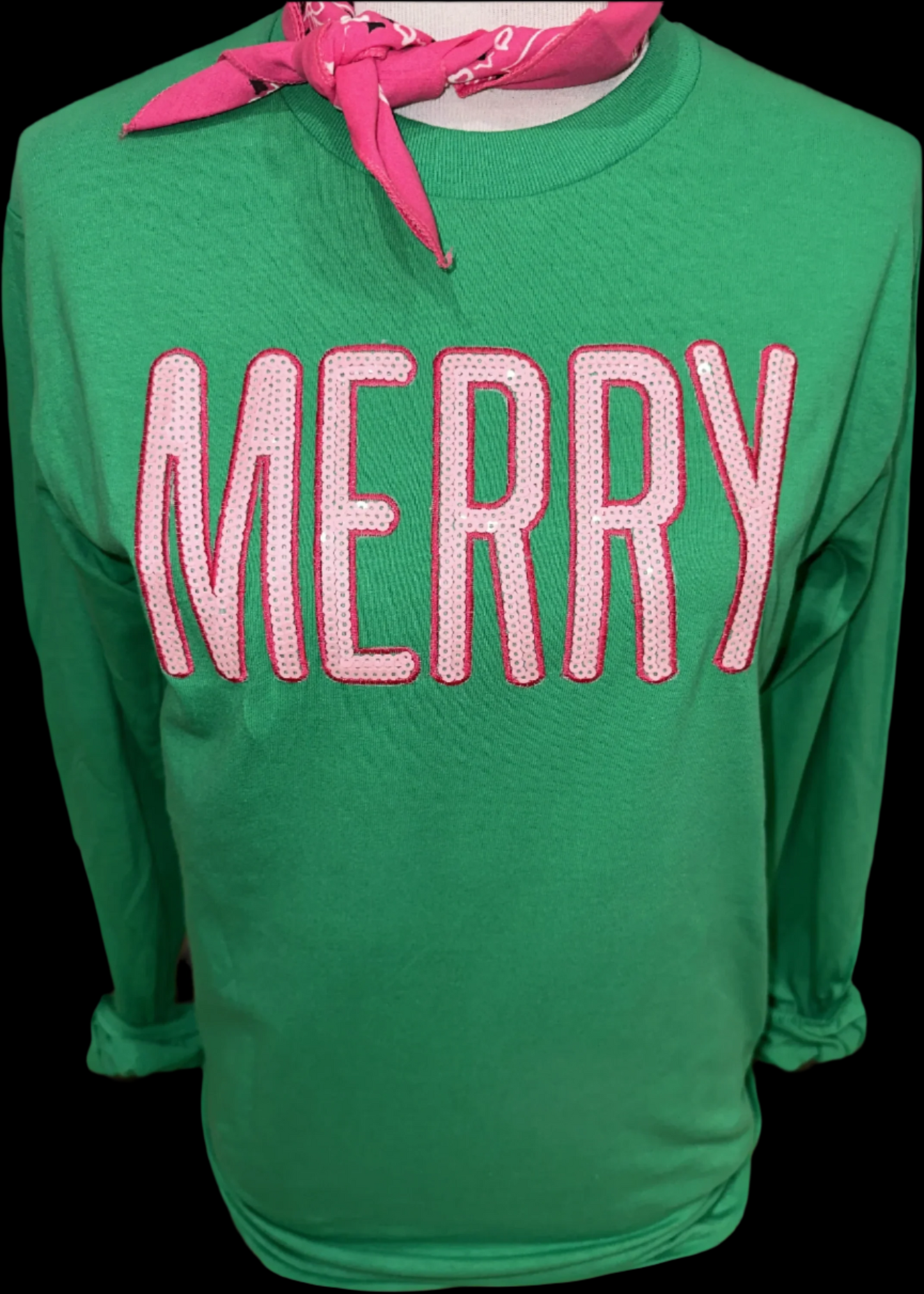 Sequin Pink Merry on (Heliconia, Kelly Green or Red) Sweatshirt