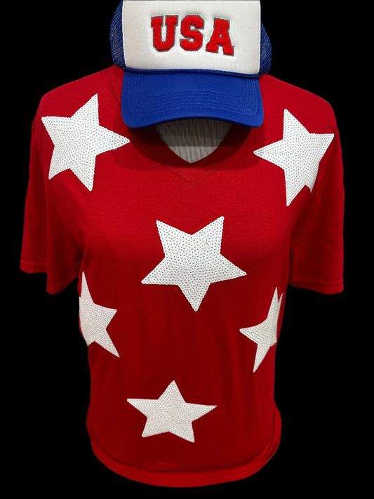 Sequin(C) White Stars on (Red or Royal) Crew