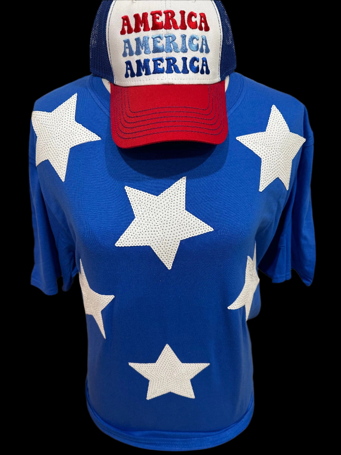 Sequin(C) White Stars on (Red or Royal) Crew