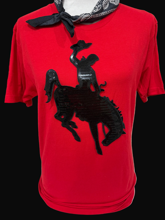 Black Sequin Bronc Patch on Crew or Denim