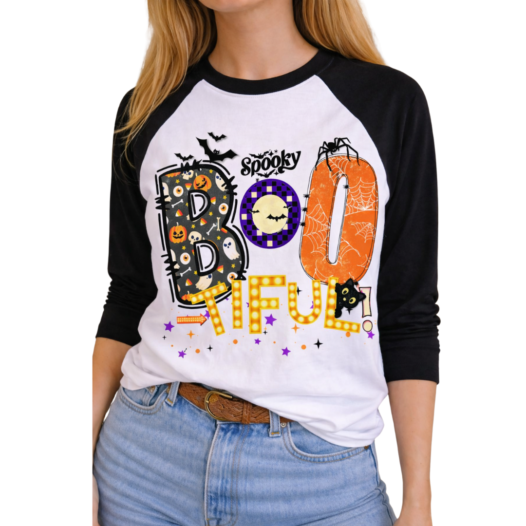 Bootiful on White Crew & Black/White Raglan