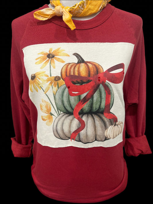 Stacked Pumpkin Patch on Maroon Sweatshirt