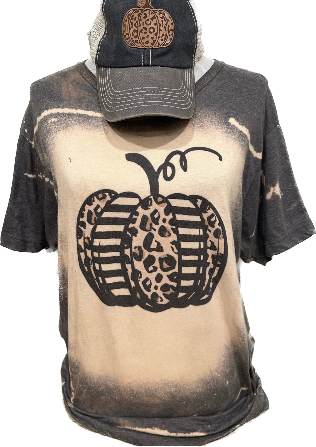 Leopard and Strip Pumpkin on Sports Bleached Charcoal Crew