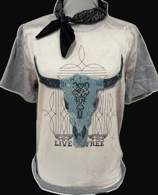 Live Free Skull on SB Hth Grey or Natural Crew