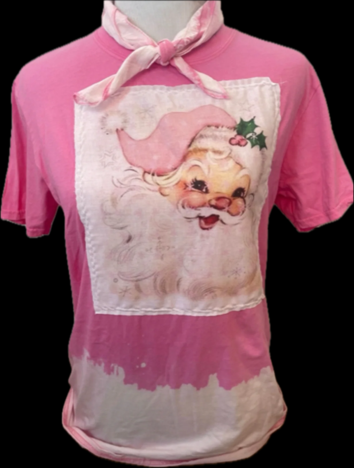 Pink Hat Santa on White OR Patch Bleach Dipped Azalea Crew -