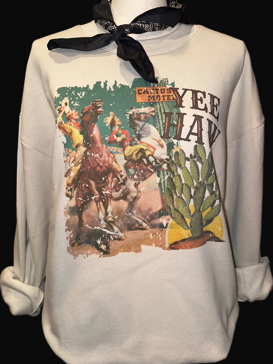Cactus Motel Yee Haw on Tan Sweatshirt