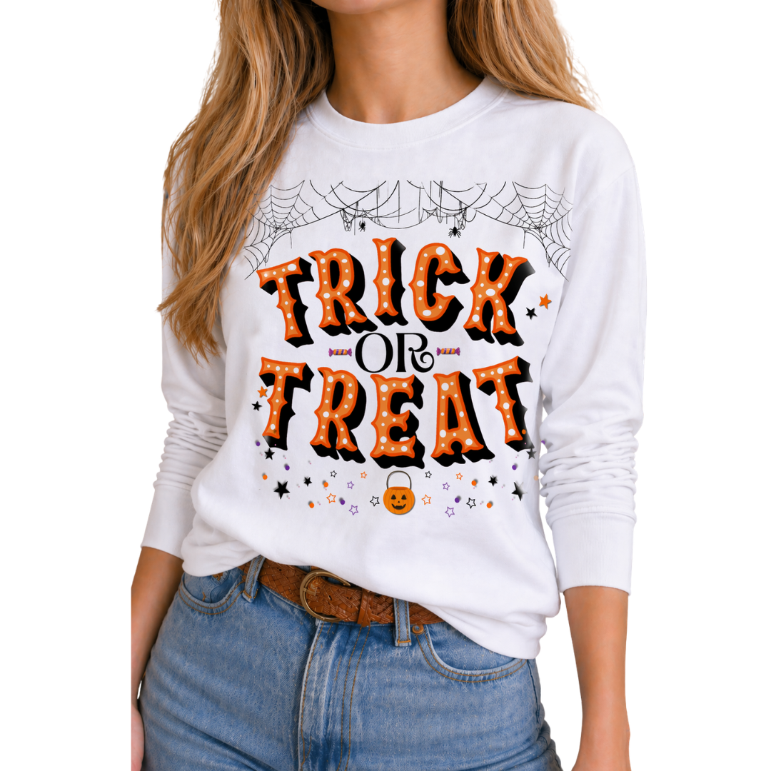 Trick or Treat Grey Crew or White Long Sleeve