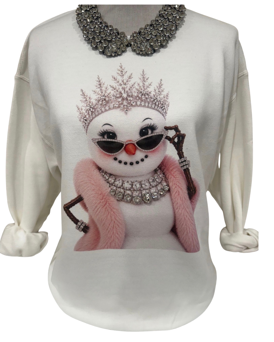 Fancy Snowlady on White Long Sleeve and Pink Patched Tee
