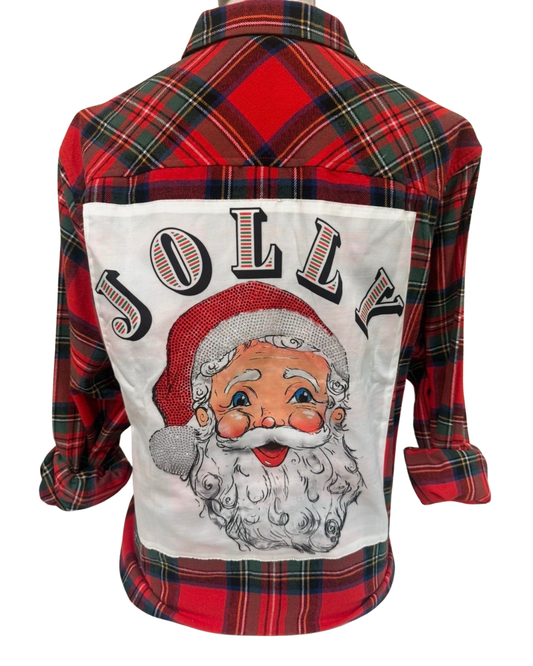 Jolly Santa on Red/Black Buffalo Flannel