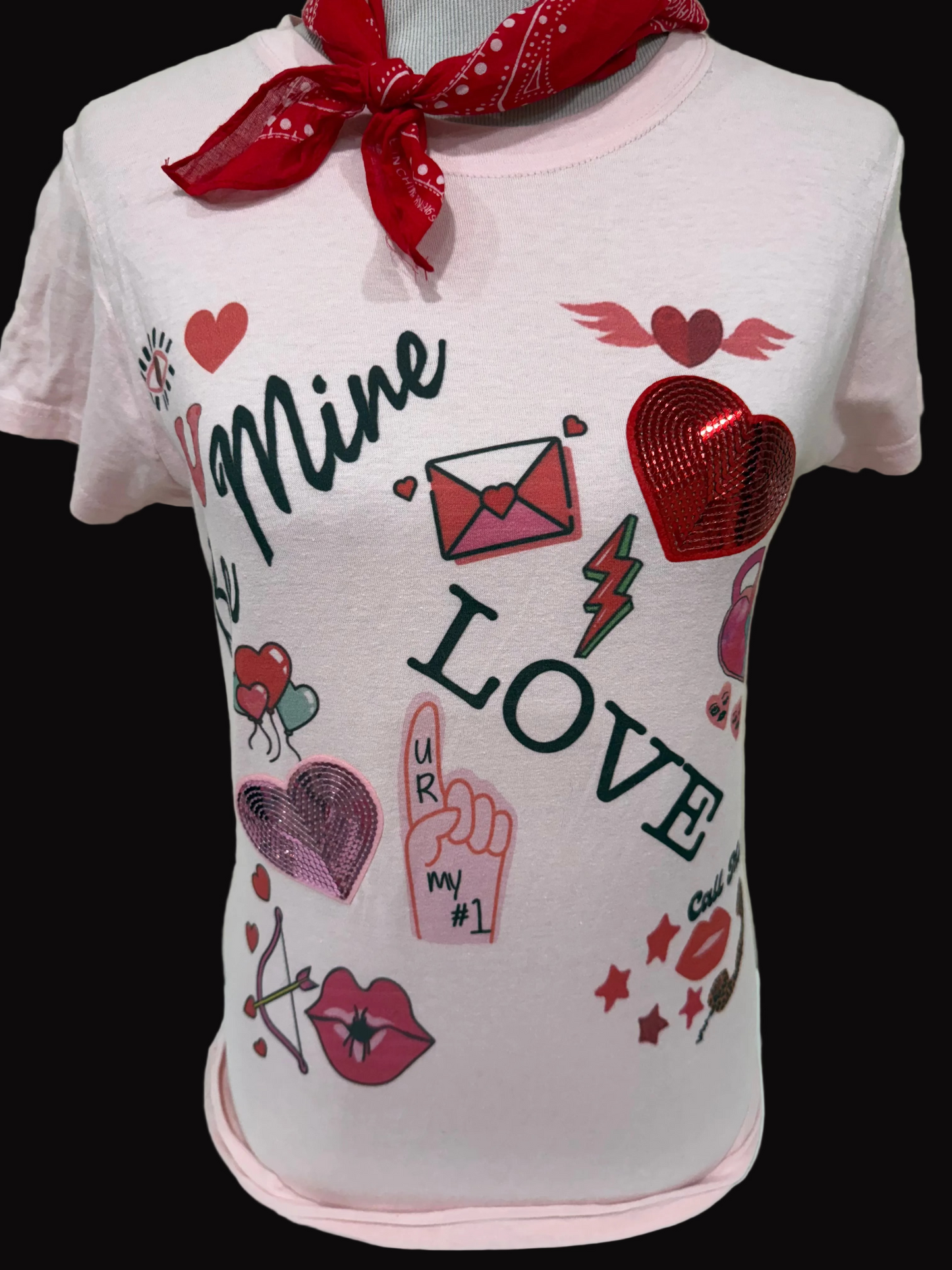Sequined Heart "Mine Love" on Crew or Raglan