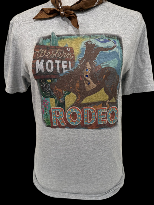 Western Motel Rodeo on (Hth Grey OR Silver) Crew OR Hth Grey Sweatshirt