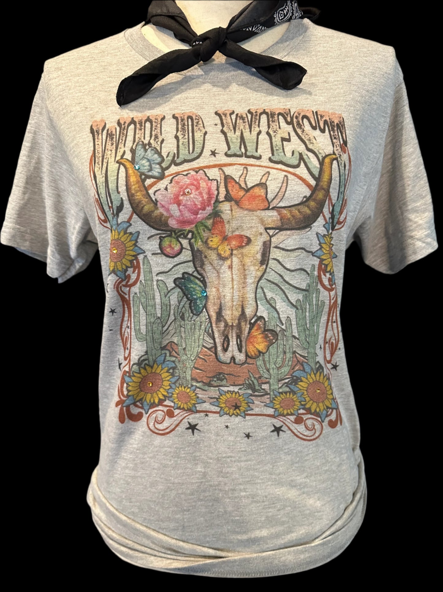 Wild West Skull on Heather Grey Crew OR Patch SB Black Sweatshirt