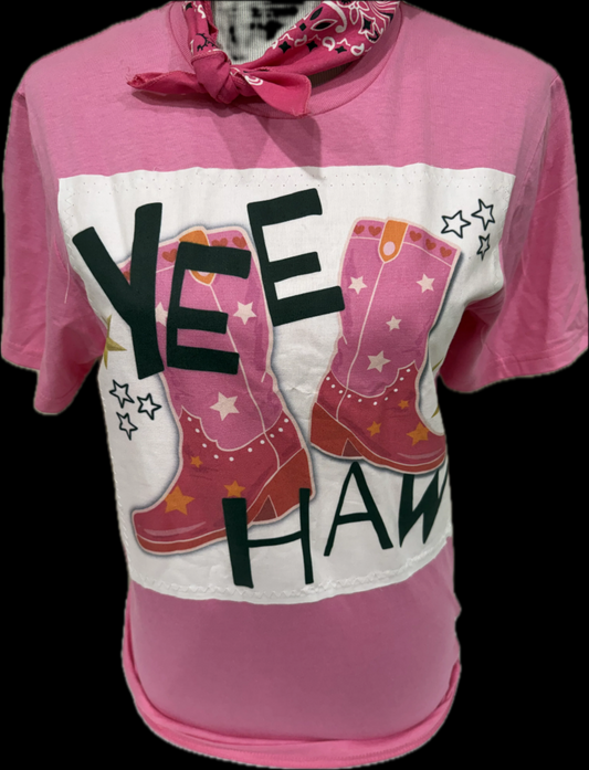 Pink Boot Yee Haw (Patch Heliconia OR White) Crew