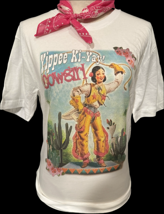 Yippee Ki-Yay Cowgirl on White Crew OR Sweatshirt