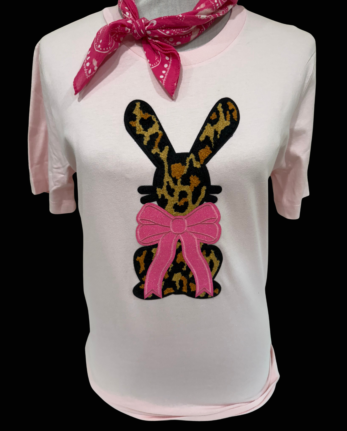 Chenille Bunny with Bow on Light Pink Crew