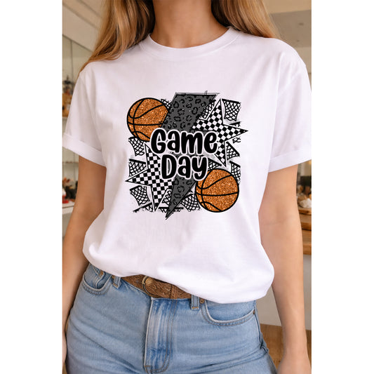 Game Day Bolt Basketball Tee on White Crew