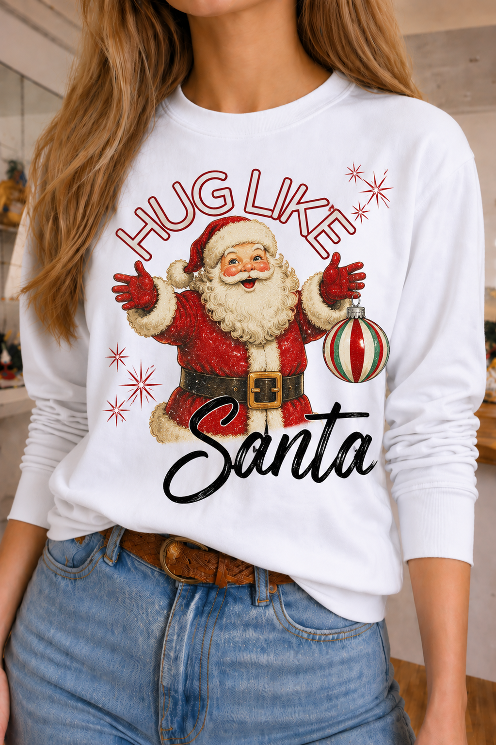 Hug Like Santa on White Long Sleeve & Blk/Wht Raglan
