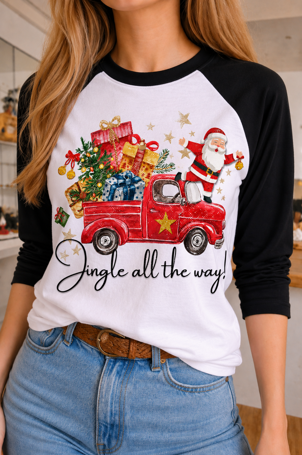 Jingle All the  on Blk/Wht Raglan