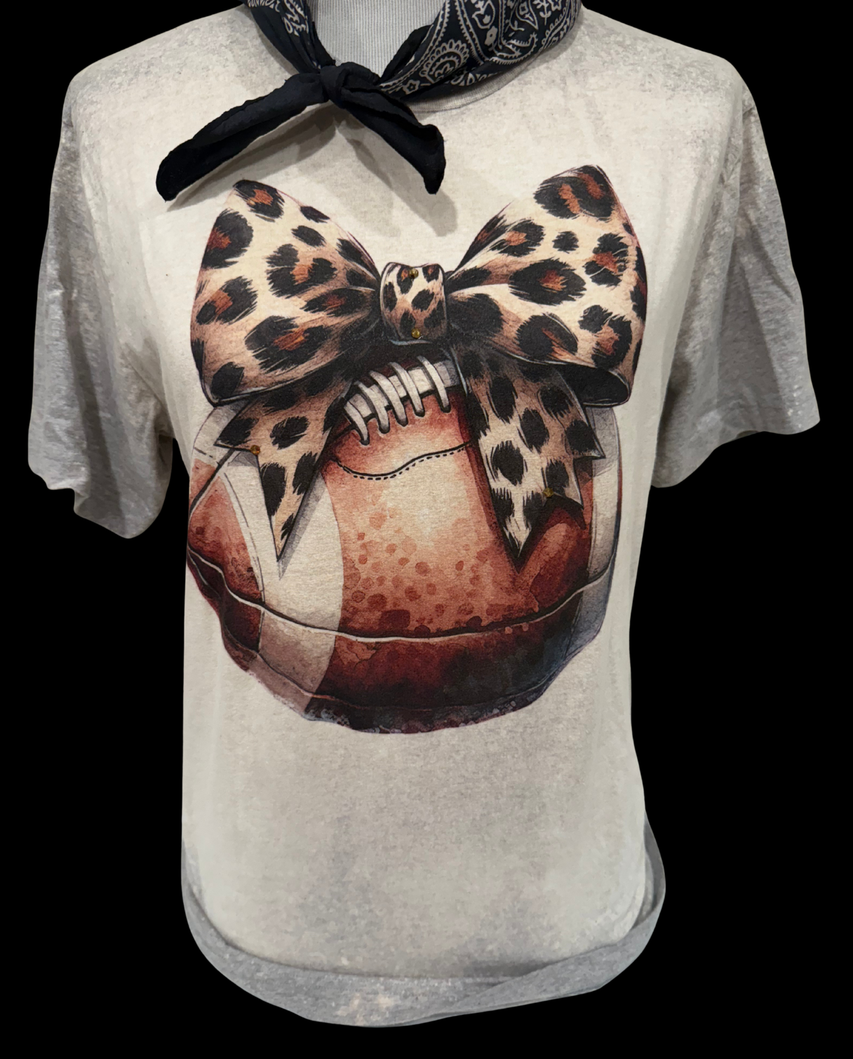 Leopard Bow Football on (Hth Grey OR Sports Bleached Hth Grey) Crew