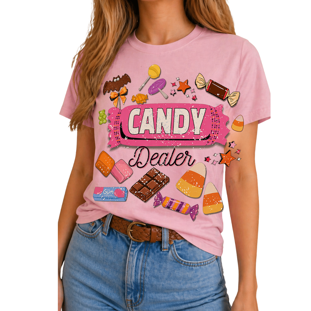 Candy Dealer Long Sleeve, Pink and Natural Tee