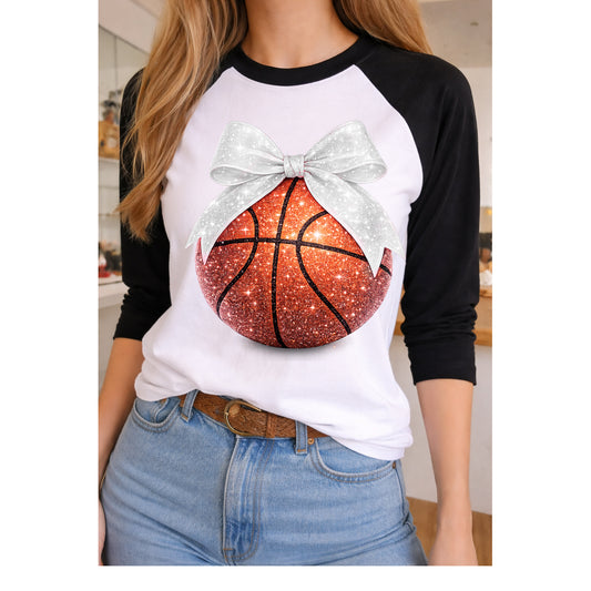 Silver Bow Basketball Tee on Black/White Raglan